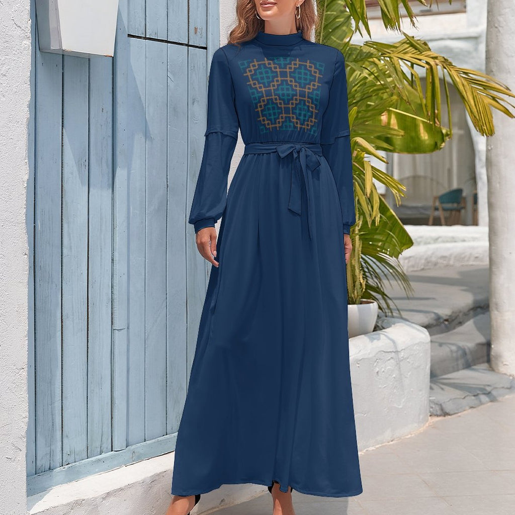 Dress – Design Long Sleeve High Neck Long Dress - Shopzeedeey