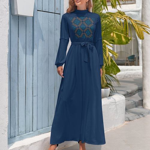 Dress – Design Long Sleeve High Neck Long Dress - Shopzeedeey