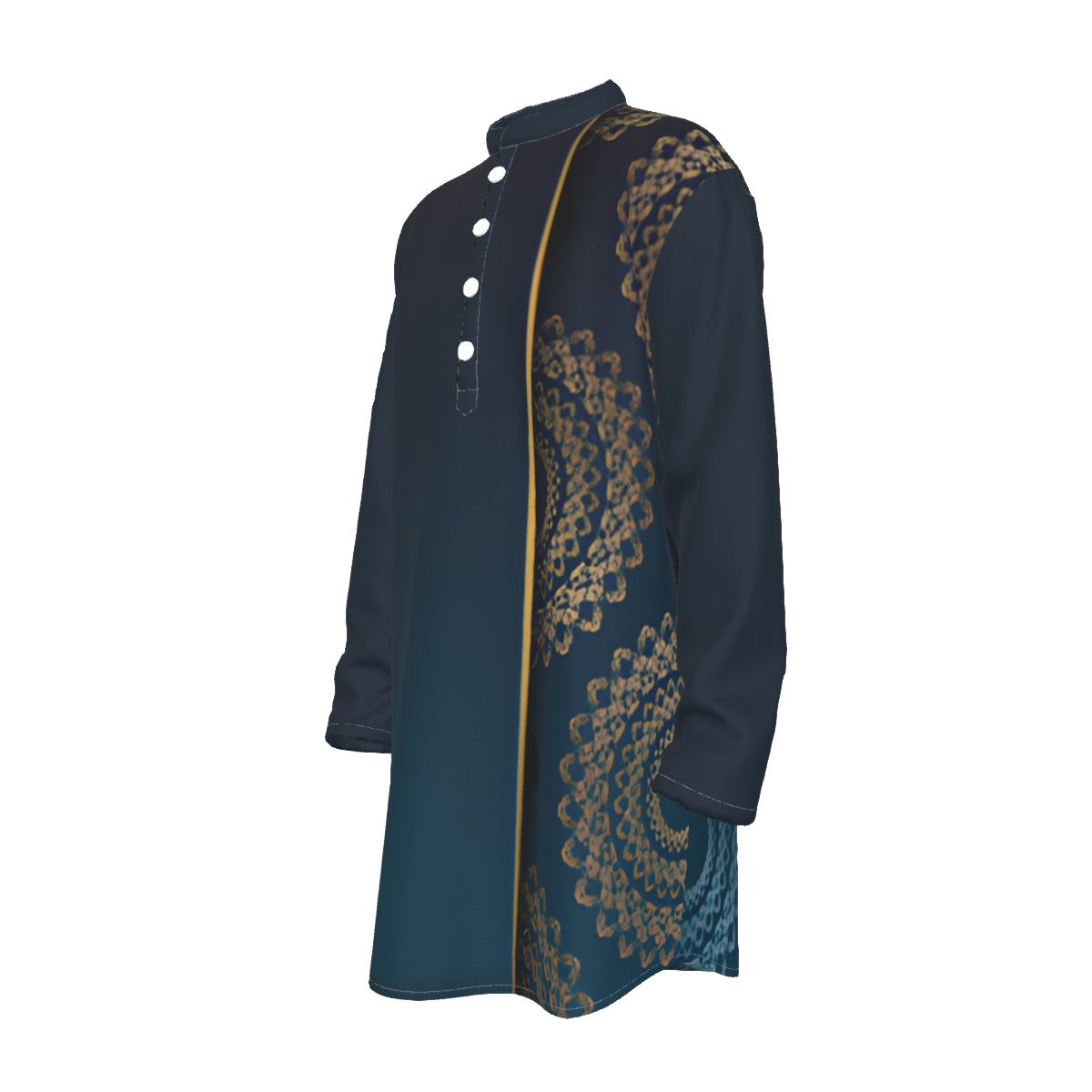 Stylish Kurta for Men: All-Over Print Stand-up Collar Long Shirt - Shopzeedeey