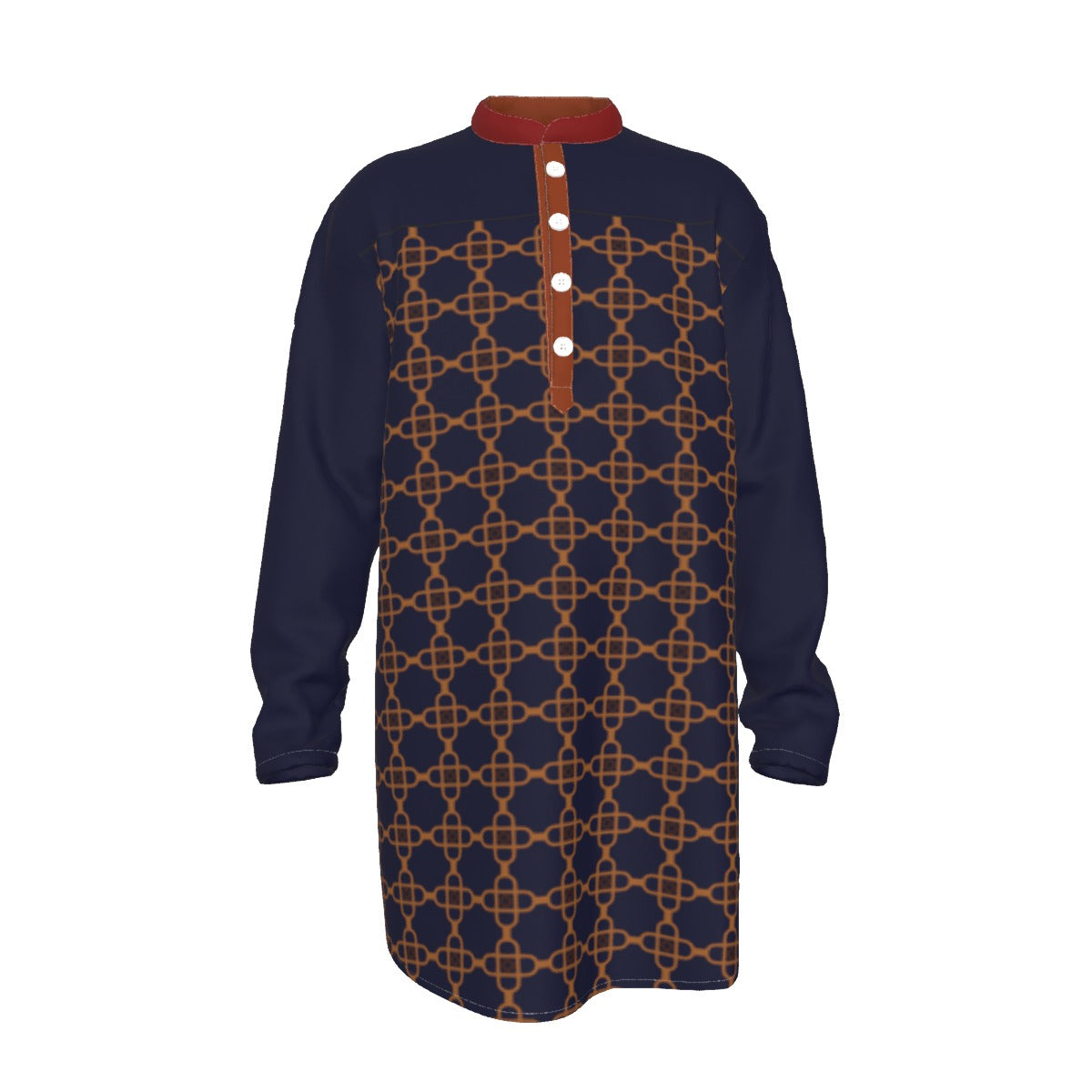 Kurta - All-Over Print Men's Stand-up Collar Long Shirt - Shopzeedeey