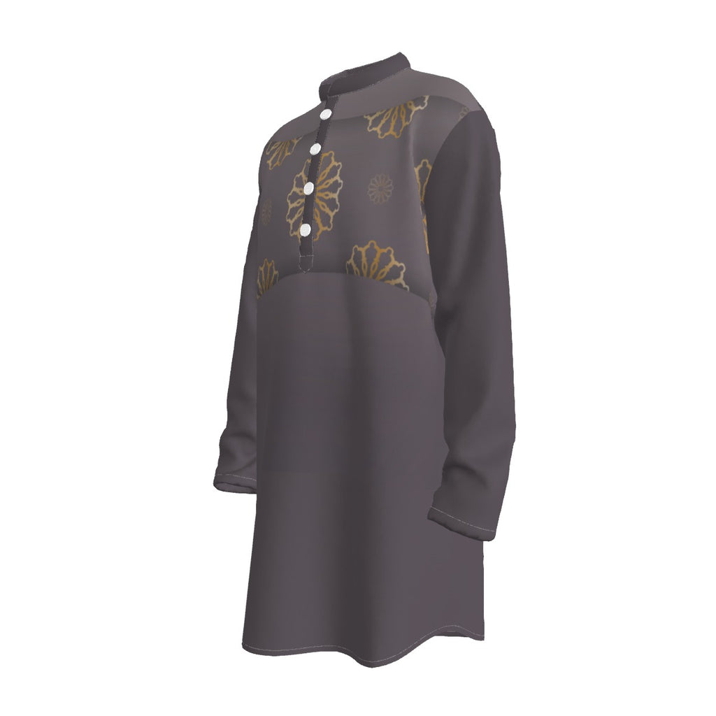 Kurta: All-Over Print Men's Stand-up Collar Long Shirt - Shopzeedeey