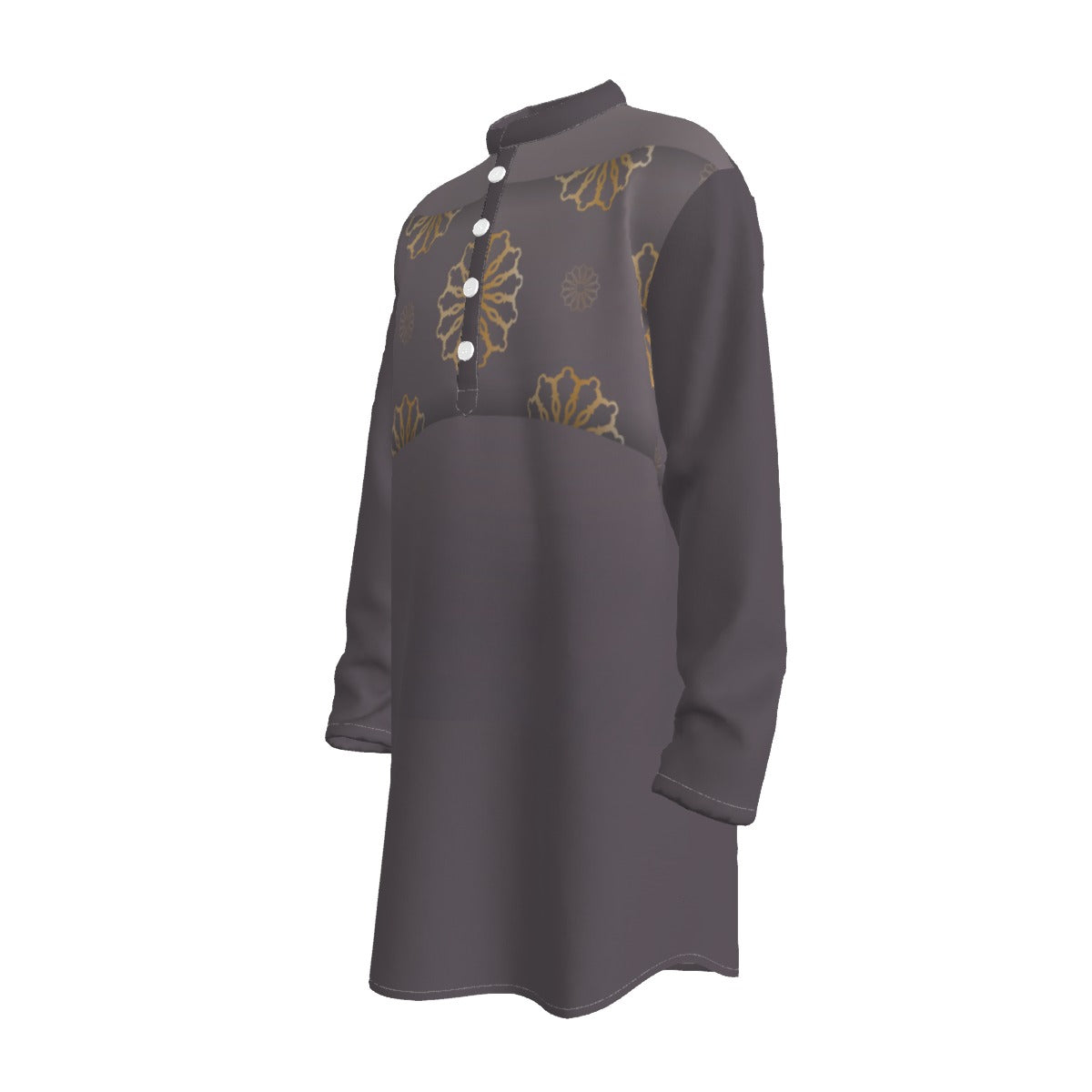 Kurta: All-Over Print Men's Stand-up Collar Long Shirt - Shopzeedeey