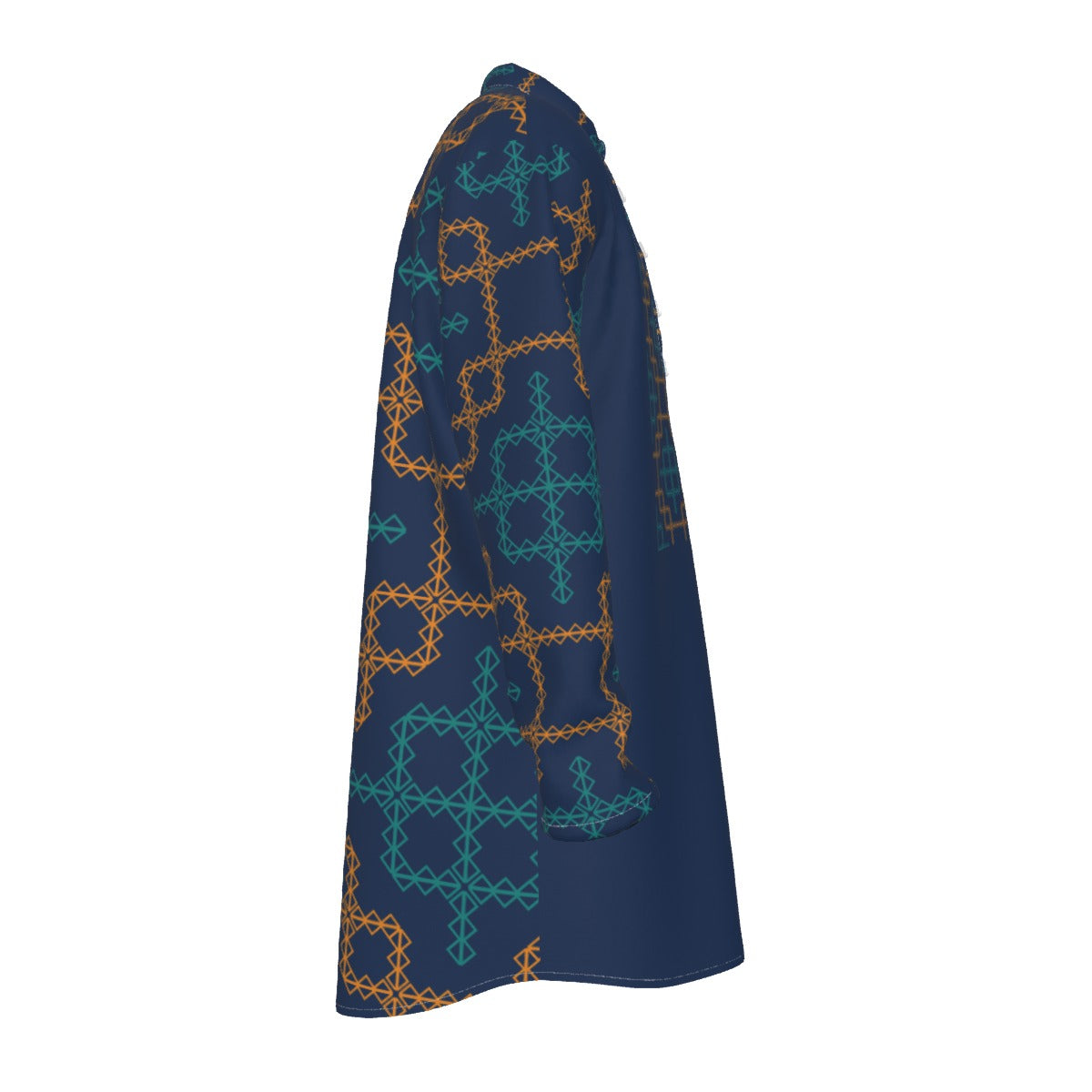 Kurta: All-Over Print Men's Stand-up Collar Long Shirt - Shopzeedeey