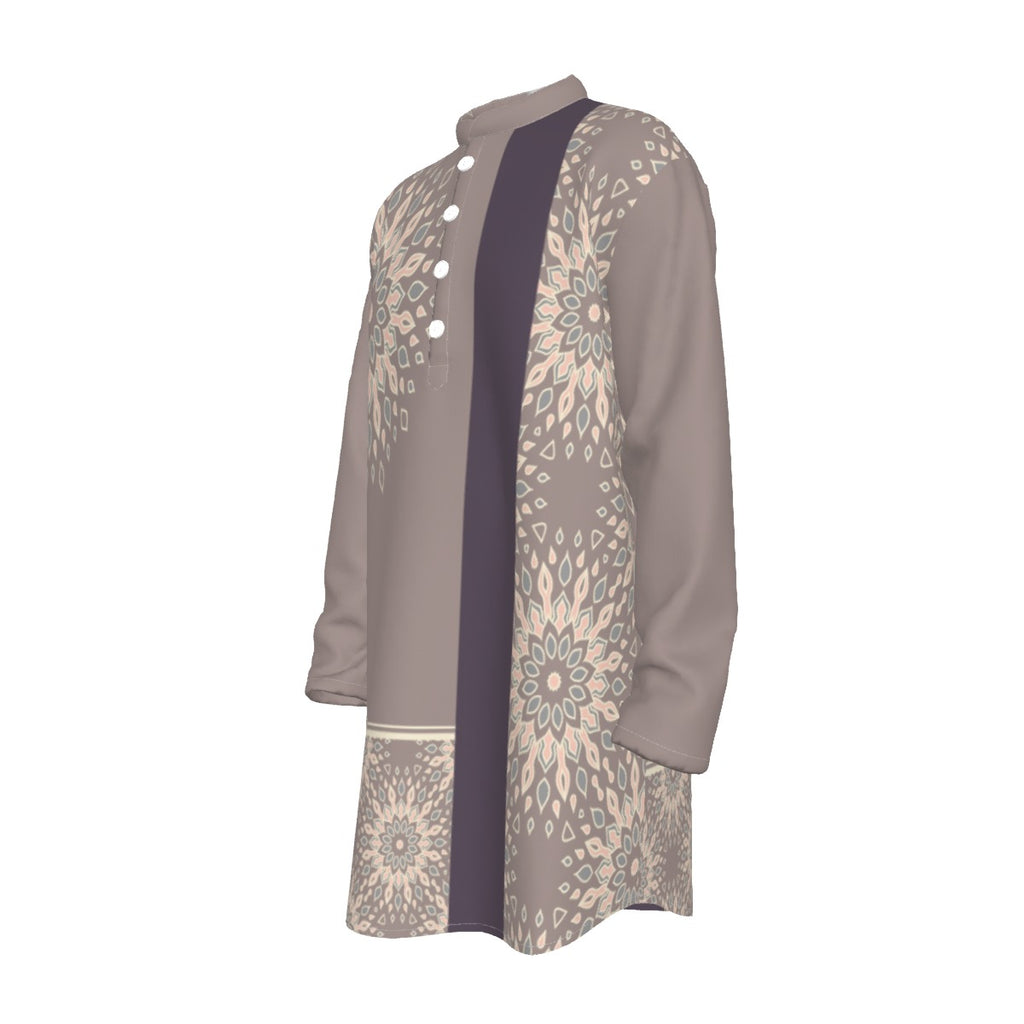 Kurta - All-Over Print Men's Stand-up Collar Long Shirt - Shopzeedeey