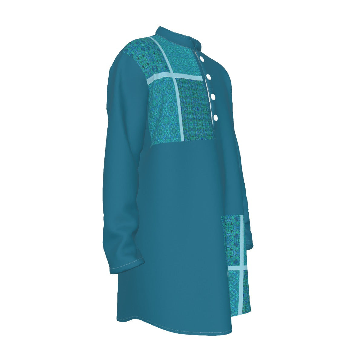 Kurta: All-Over Print Men's Stand-up Collar Long Shirt - Shopzeedeey