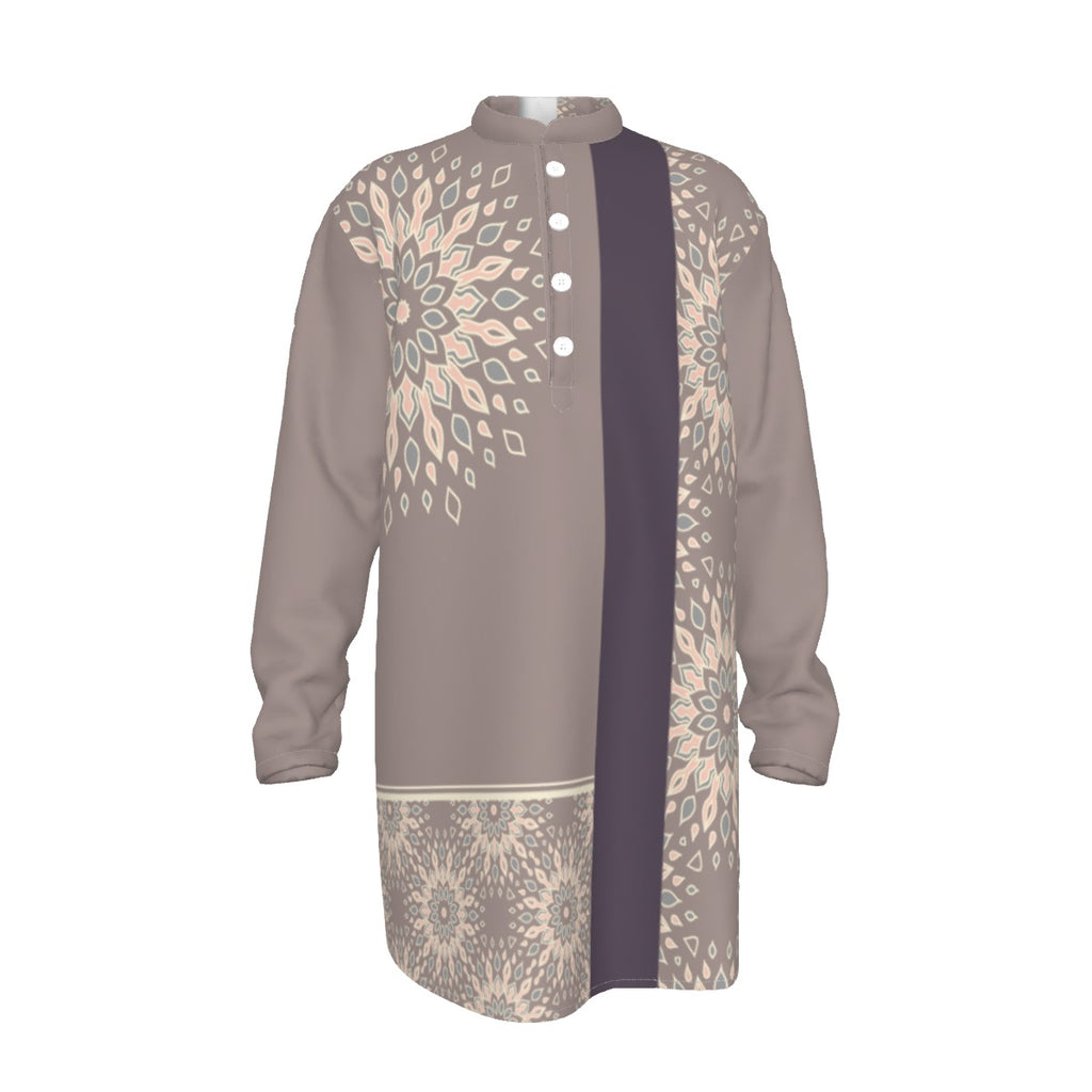 Kurta - All-Over Print Men's Stand-up Collar Long Shirt - Shopzeedeey