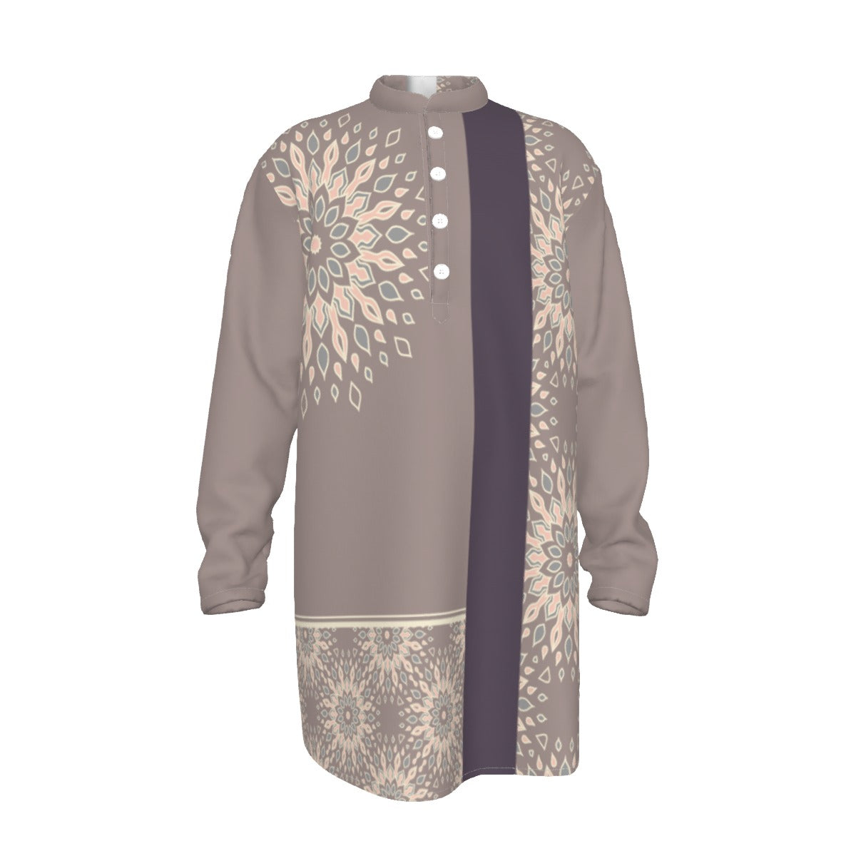 Kurta - All-Over Print Men's Stand-up Collar Long Shirt - Shopzeedeey
