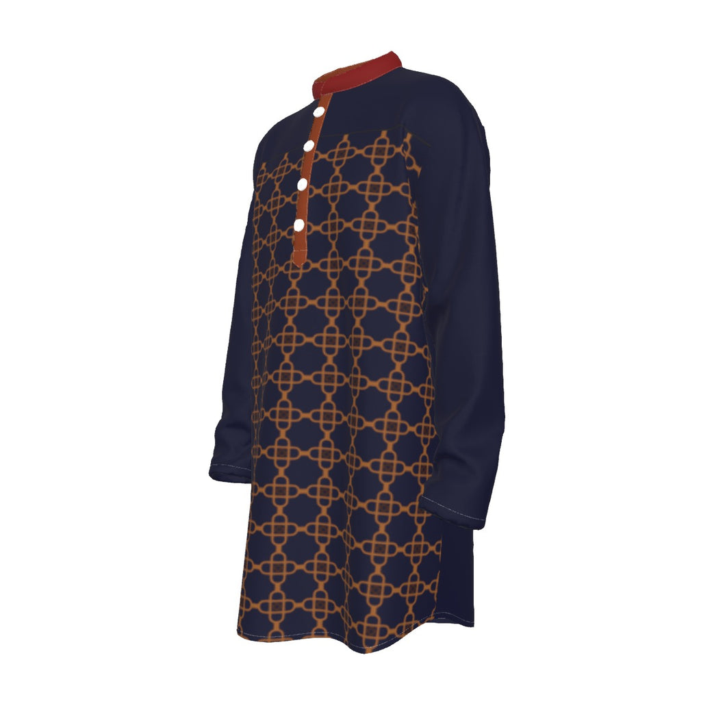 Kurta - All-Over Print Men's Stand-up Collar Long Shirt - Shopzeedeey