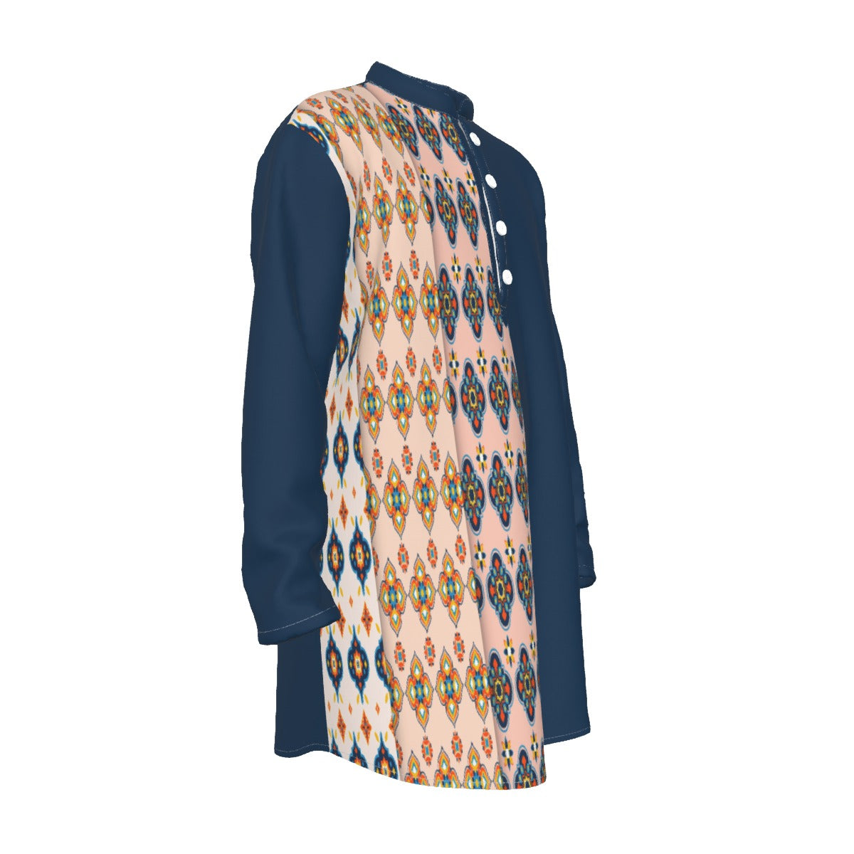 Stylish All-Over Print Men's Kurta with Stand-up Collar - Shopzeedeey