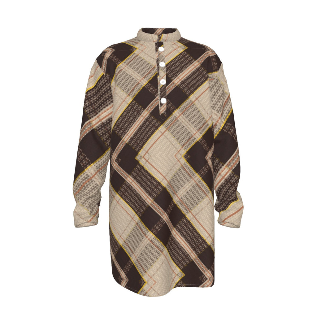 Stylish Kurta: All-Over Print Men's Stand-up Collar Long Shirt - Shopzeedeey