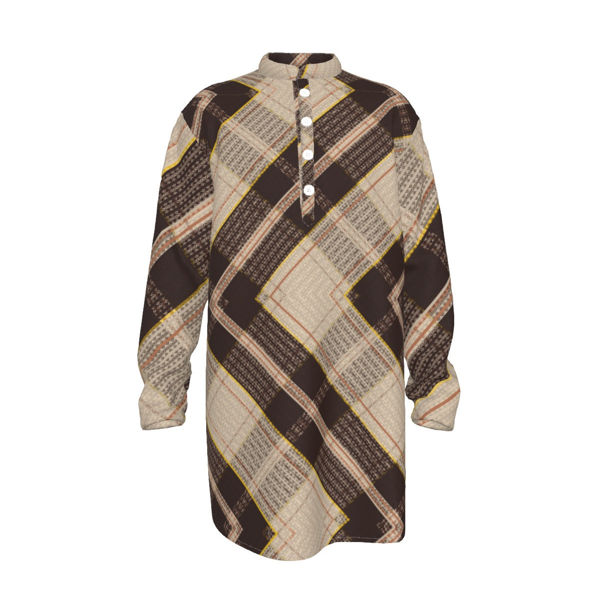 Stylish Kurta: All-Over Print Men's Stand-up Collar Long Shirt - Shopzeedeey