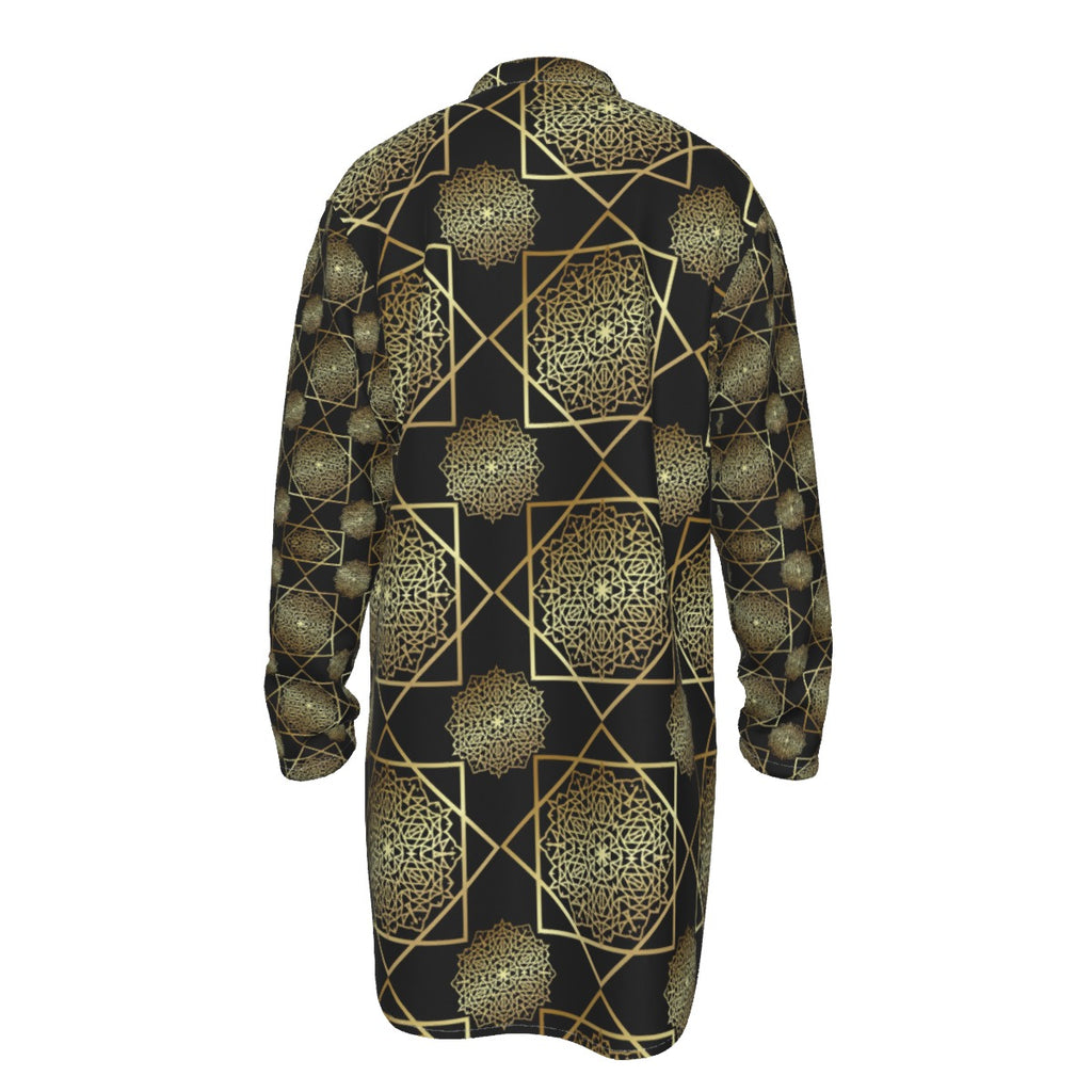 Kurta - All-Over Print Men's Stand-up Collar Long Shirt