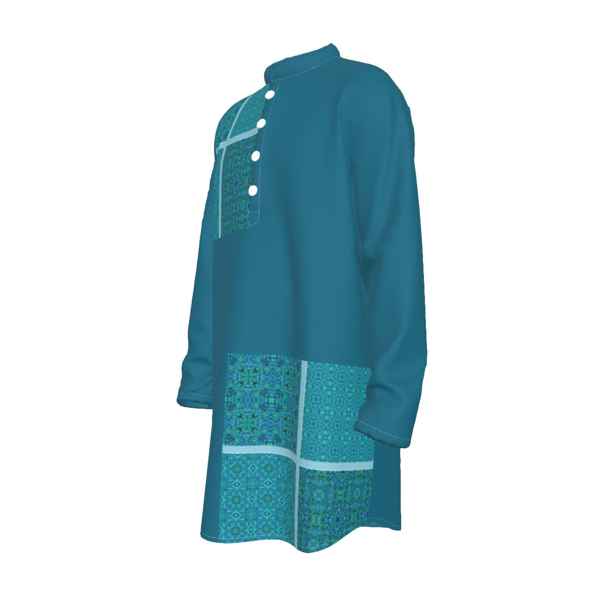 Kurta: All-Over Print Men's Stand-up Collar Long Shirt - Shopzeedeey