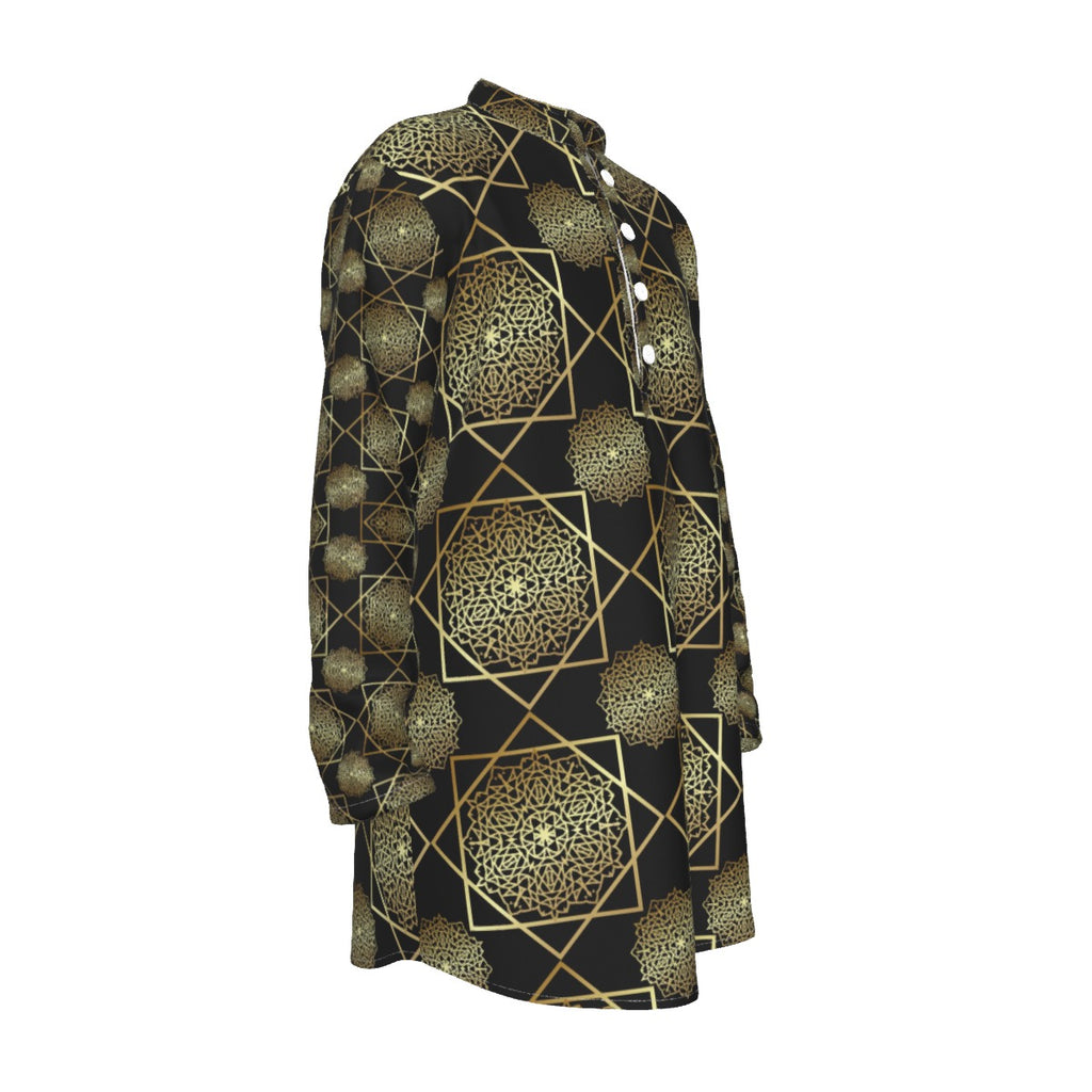 Kurta - All-Over Print Men's Stand-up Collar Long Shirt