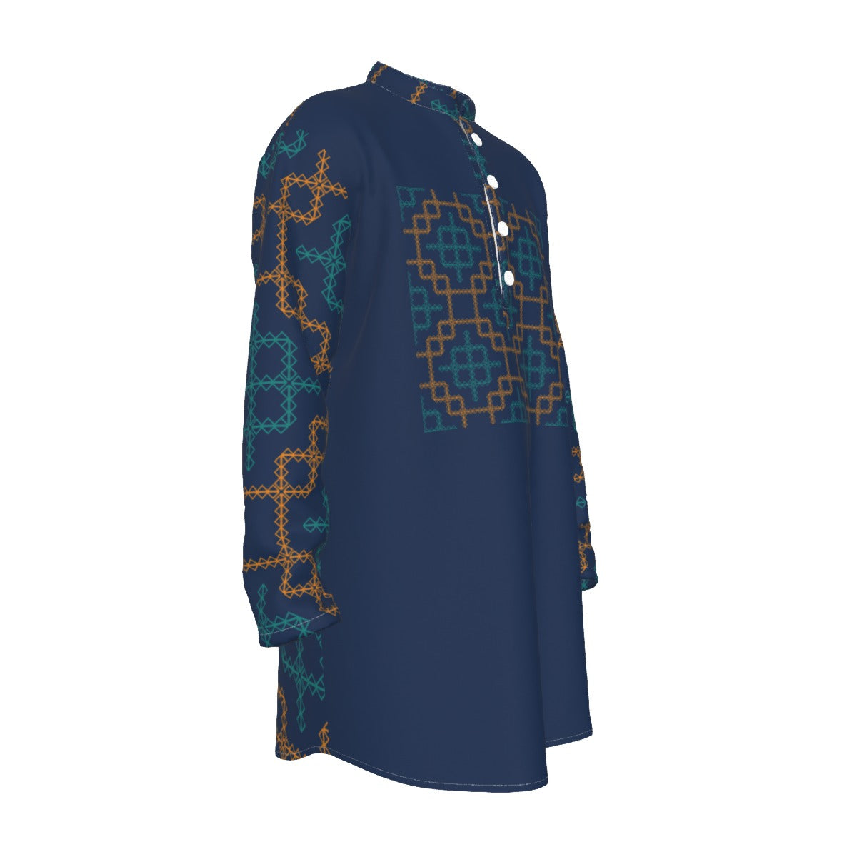 Kurta: All-Over Print Men's Stand-up Collar Long Shirt - Shopzeedeey