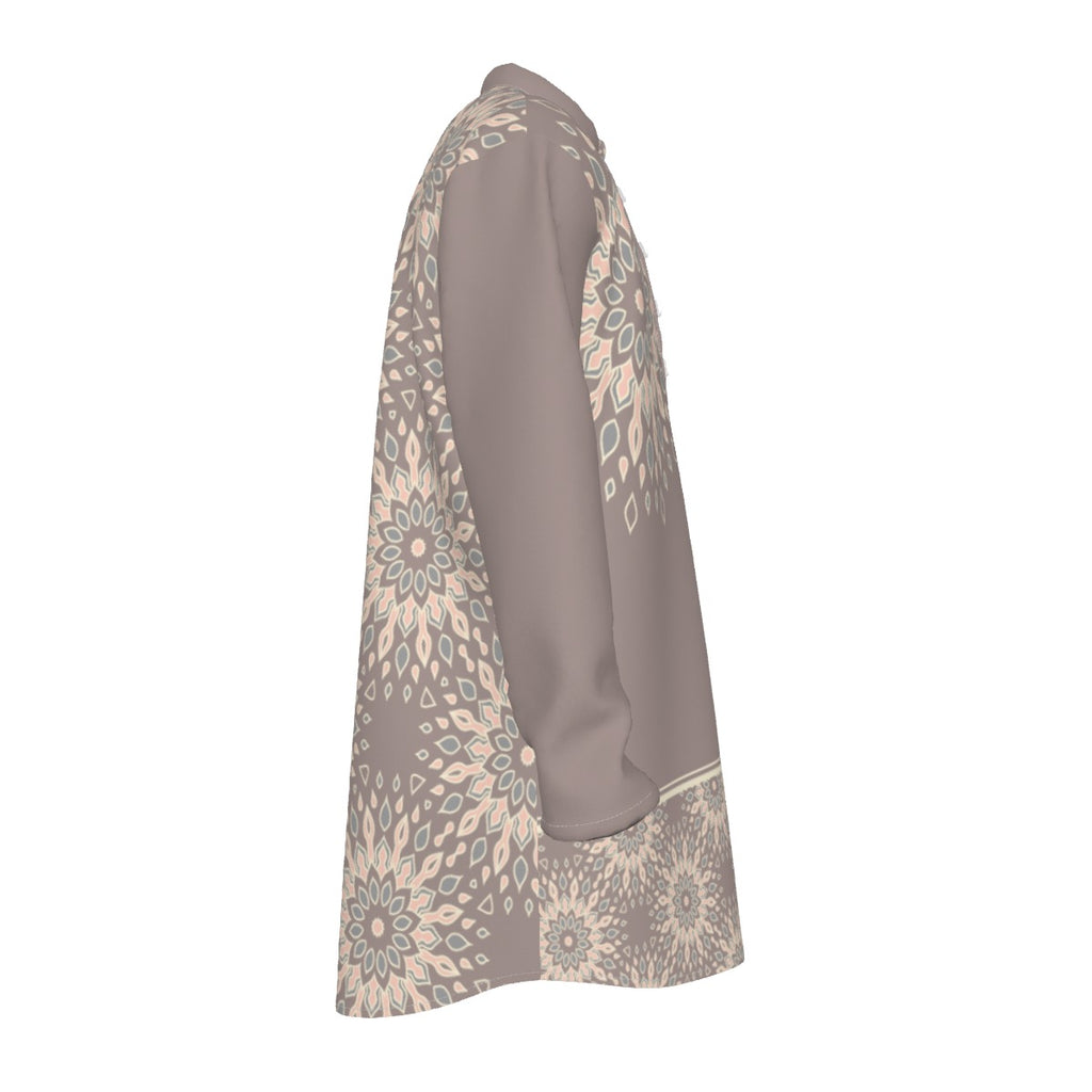 Kurta - All-Over Print Men's Stand-up Collar Long Shirt - Shopzeedeey