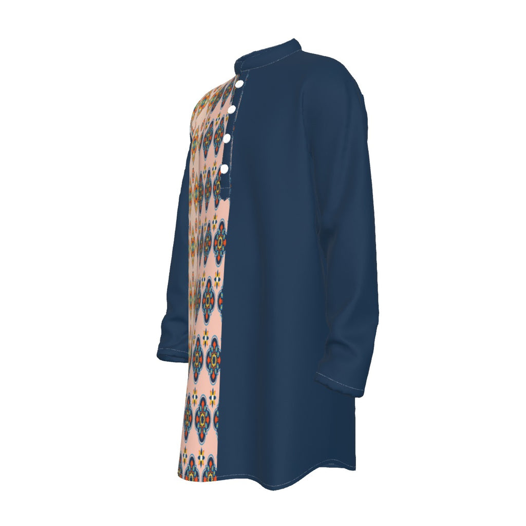 Stylish All-Over Print Men's Kurta with Stand-up Collar - Shopzeedeey