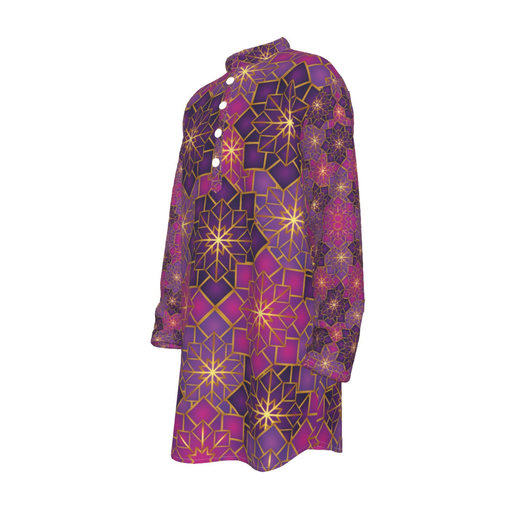 Kurta - All-Over Print Men's Stand-up Collar Long Shirt - Shopzeedeey
