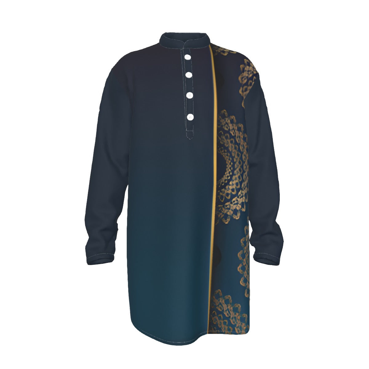 Stylish Kurta for Men: All-Over Print Stand-up Collar Long Shirt - Shopzeedeey