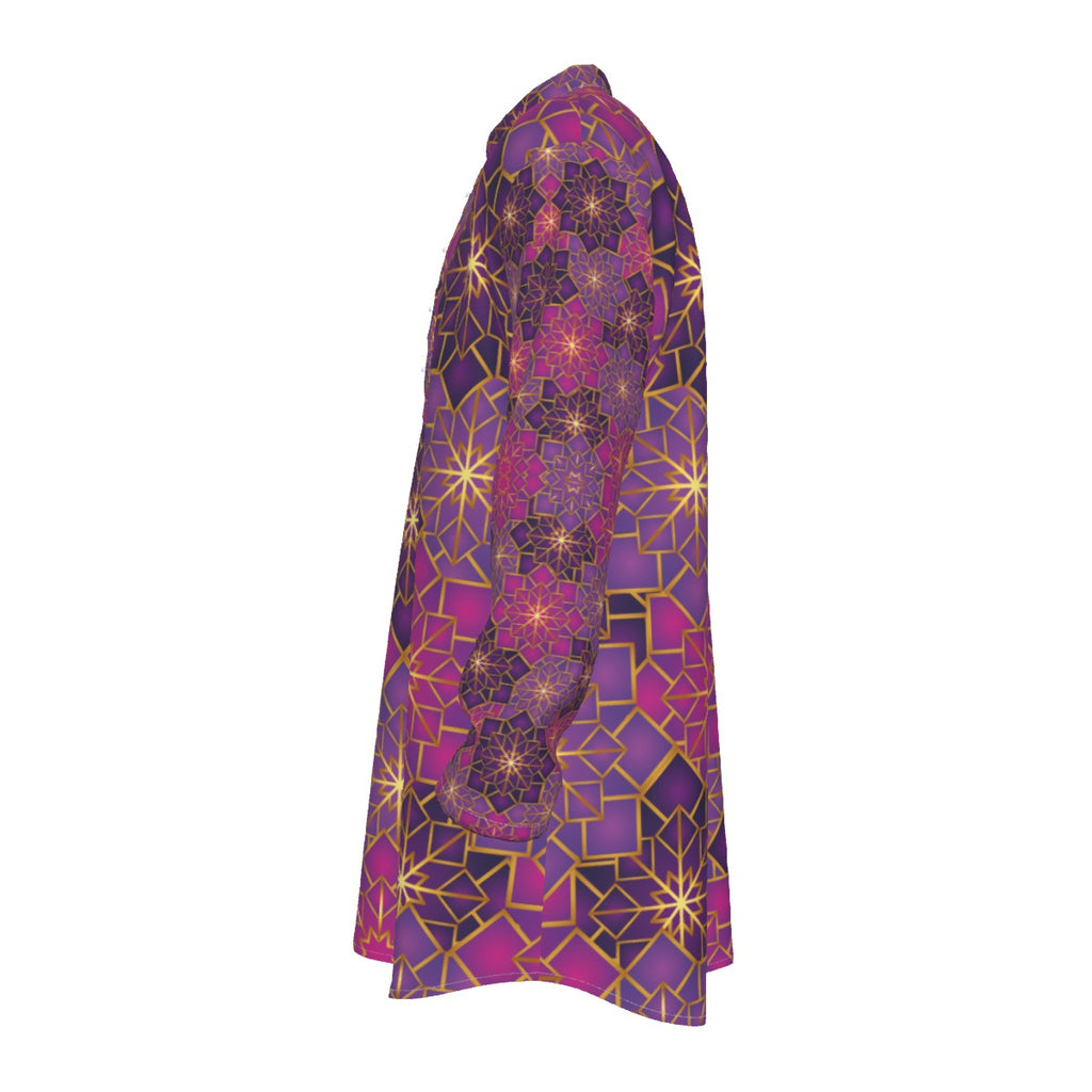 Kurta - All-Over Print Men's Stand-up Collar Long Shirt - Shopzeedeey