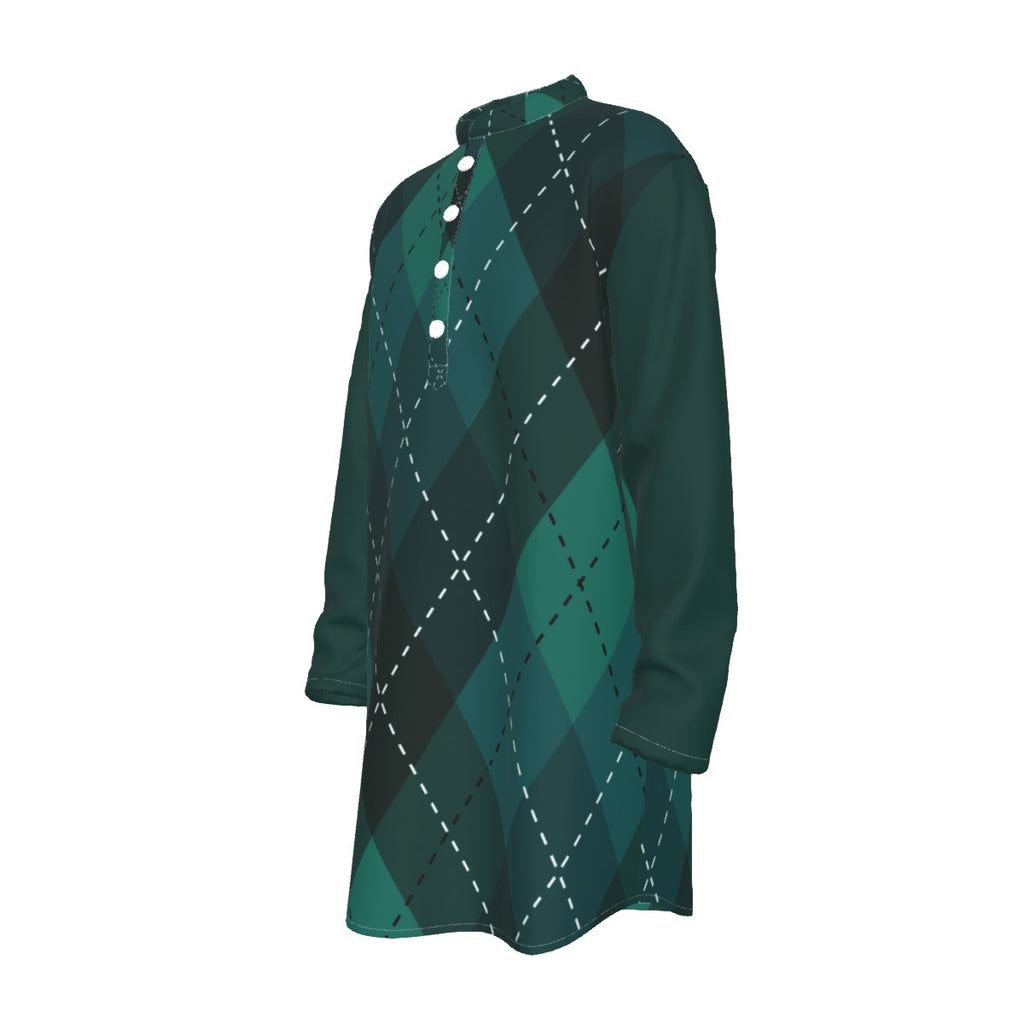 Kurta - All-Over Print Men's Stand-up Collar Long Shirt - Shopzeedeey