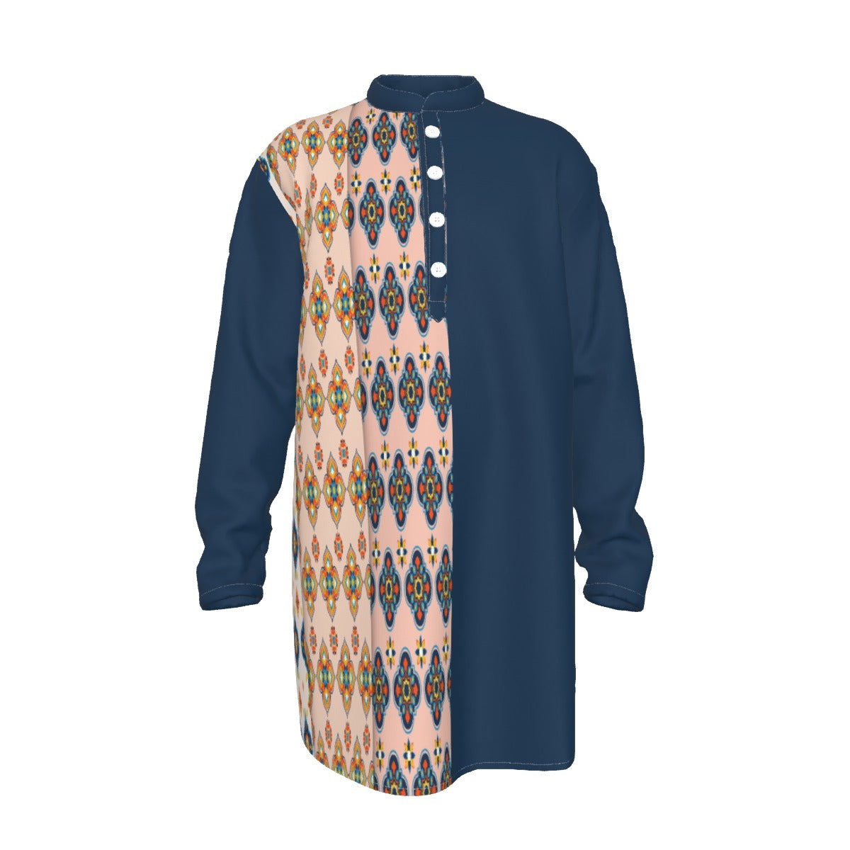 Stylish All-Over Print Men's Kurta with Stand-up Collar - Shopzeedeey