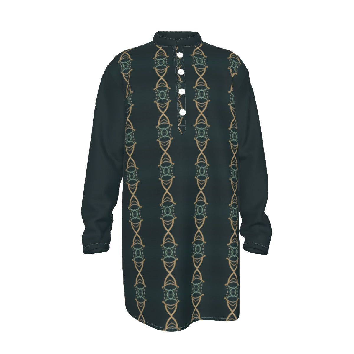Kurta - All-Over Print Men's Stand-up Collar Long Shirt - Shopzeedeey
