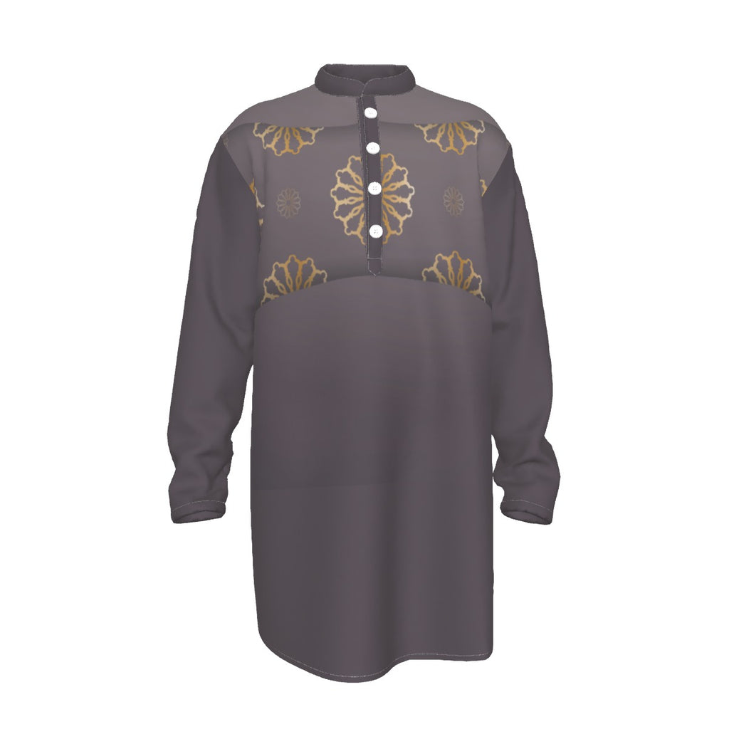 Kurta: All-Over Print Men's Stand-up Collar Long Shirt - Shopzeedeey