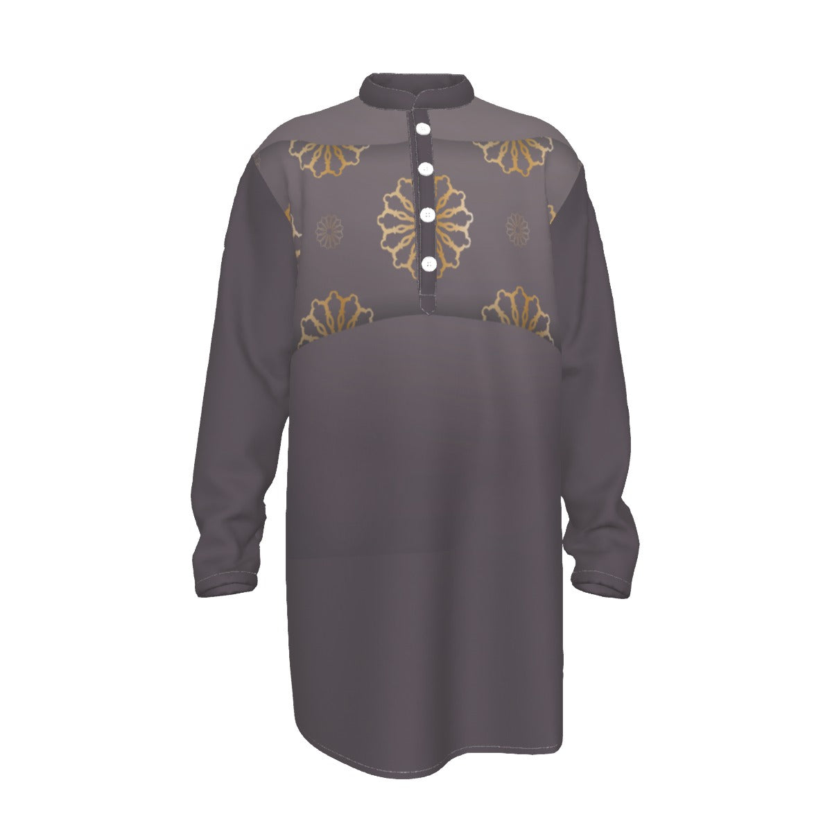 Kurta: All-Over Print Men's Stand-up Collar Long Shirt - Shopzeedeey