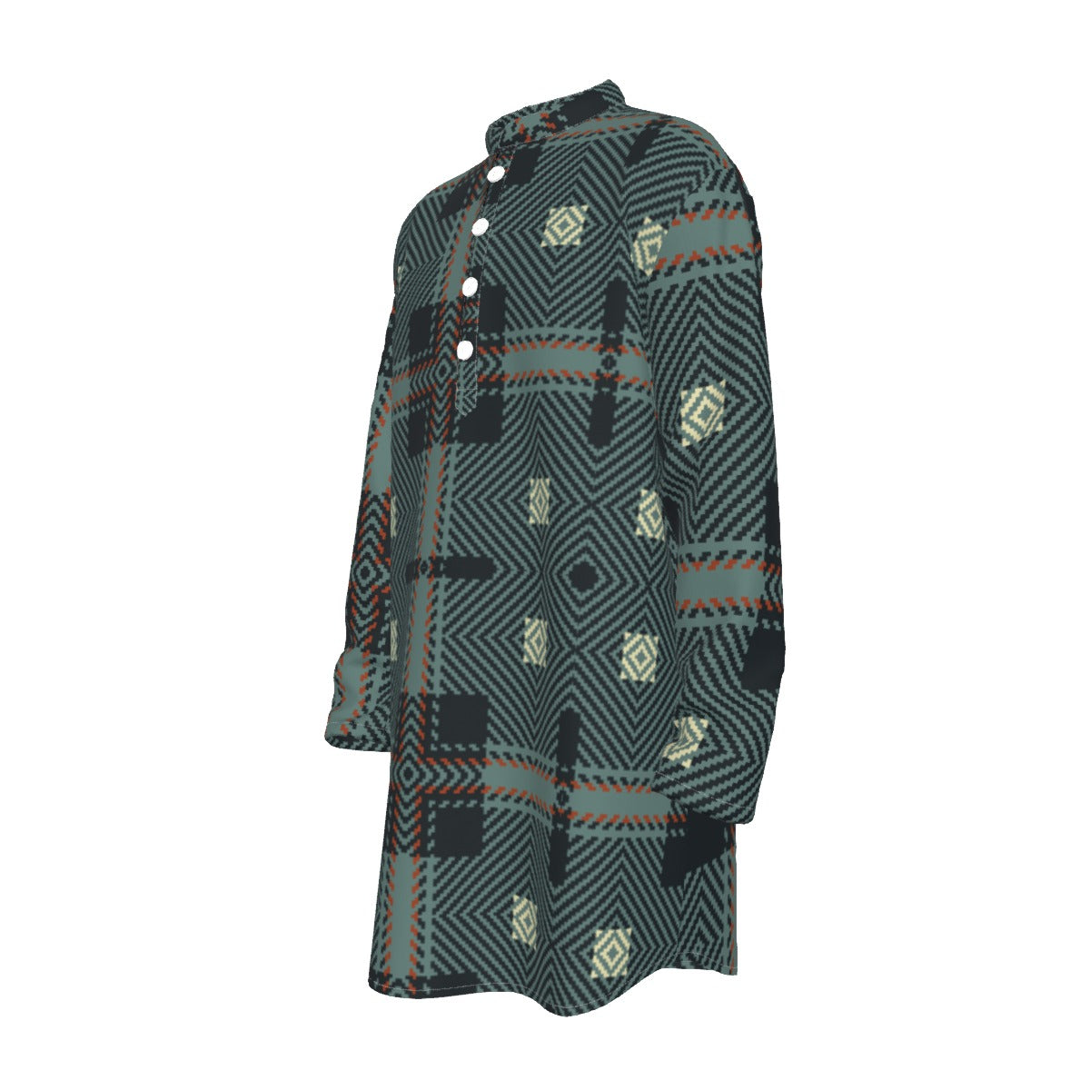 Kurta: All-Over Print Men's Stand-up Collar Long Shirt - Shopzeedeey