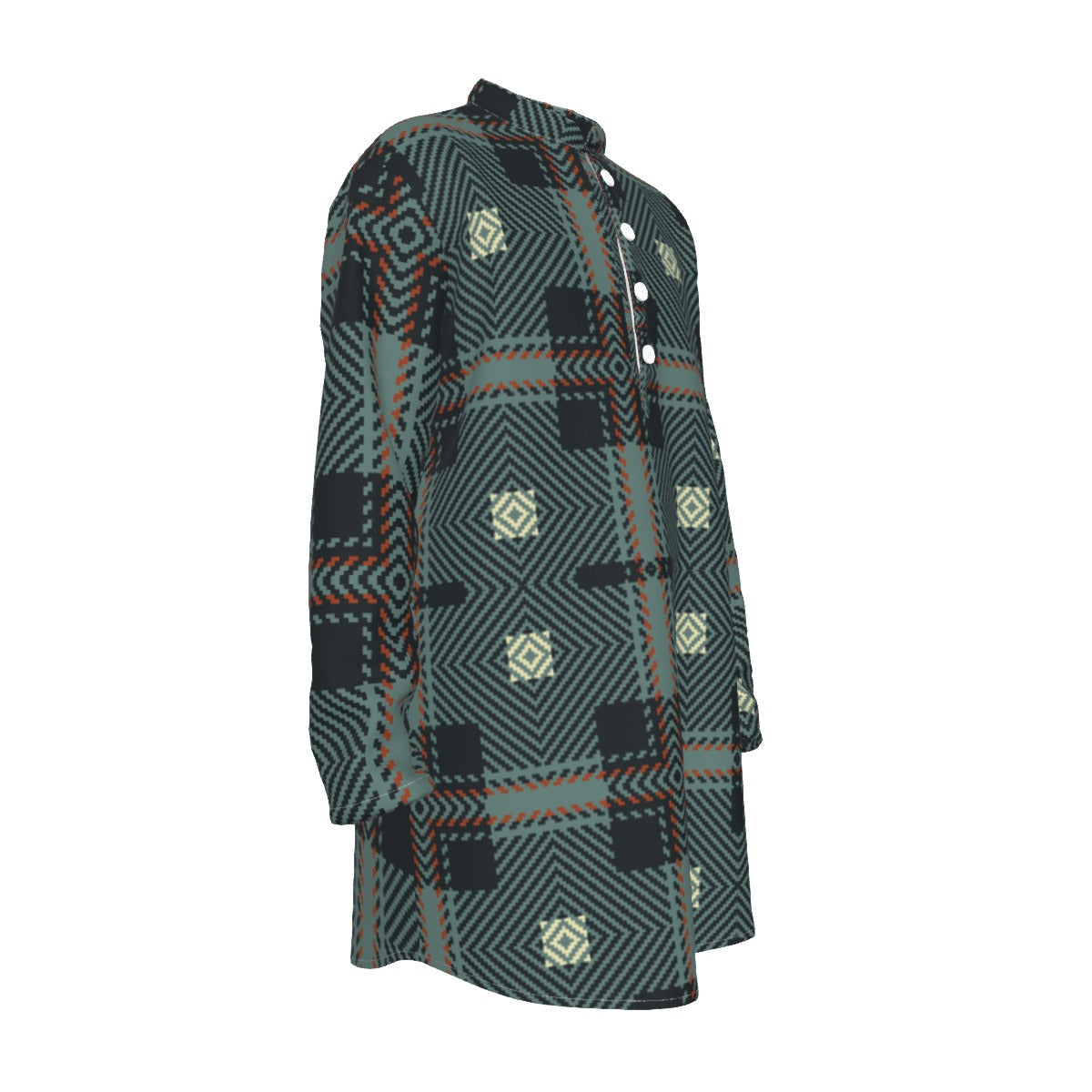 Kurta: All-Over Print Men's Stand-up Collar Long Shirt - Shopzeedeey