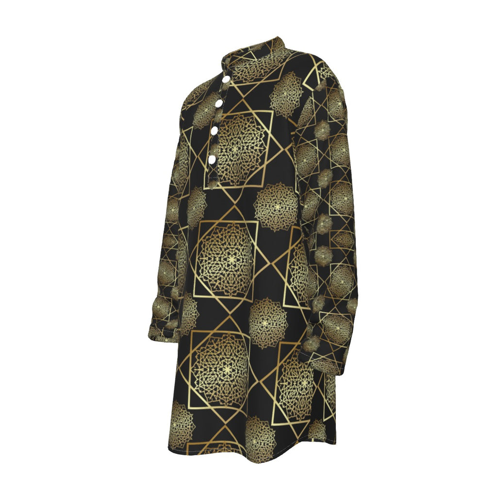 Kurta - All-Over Print Men's Stand-up Collar Long Shirt