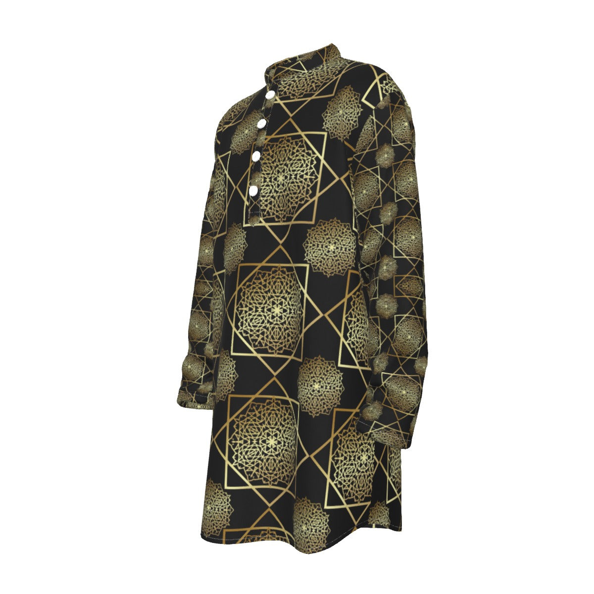 Kurta - All-Over Print Men's Stand-up Collar Long Shirt