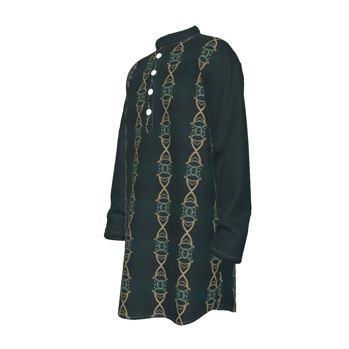 Kurta - All-Over Print Men's Stand-up Collar Long Shirt - Shopzeedeey