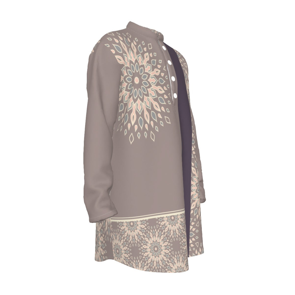 Kurta - All-Over Print Men's Stand-up Collar Long Shirt - Shopzeedeey