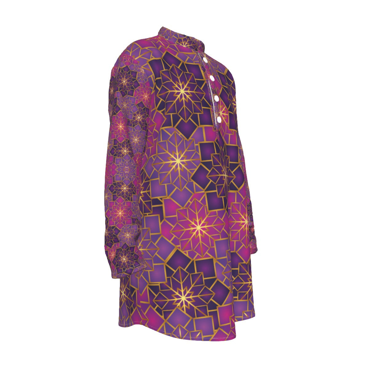 Kurta - All-Over Print Men's Stand-up Collar Long Shirt - Shopzeedeey