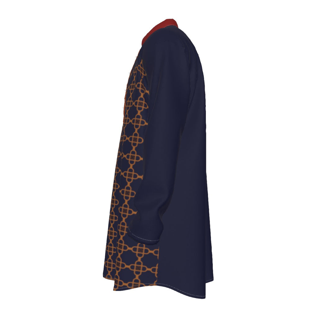 Kurta - All-Over Print Men's Stand-up Collar Long Shirt - Shopzeedeey