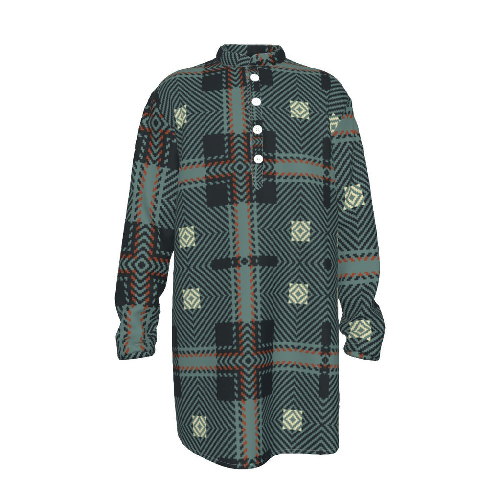 Kurta: All-Over Print Men's Stand-up Collar Long Shirt - Shopzeedeey