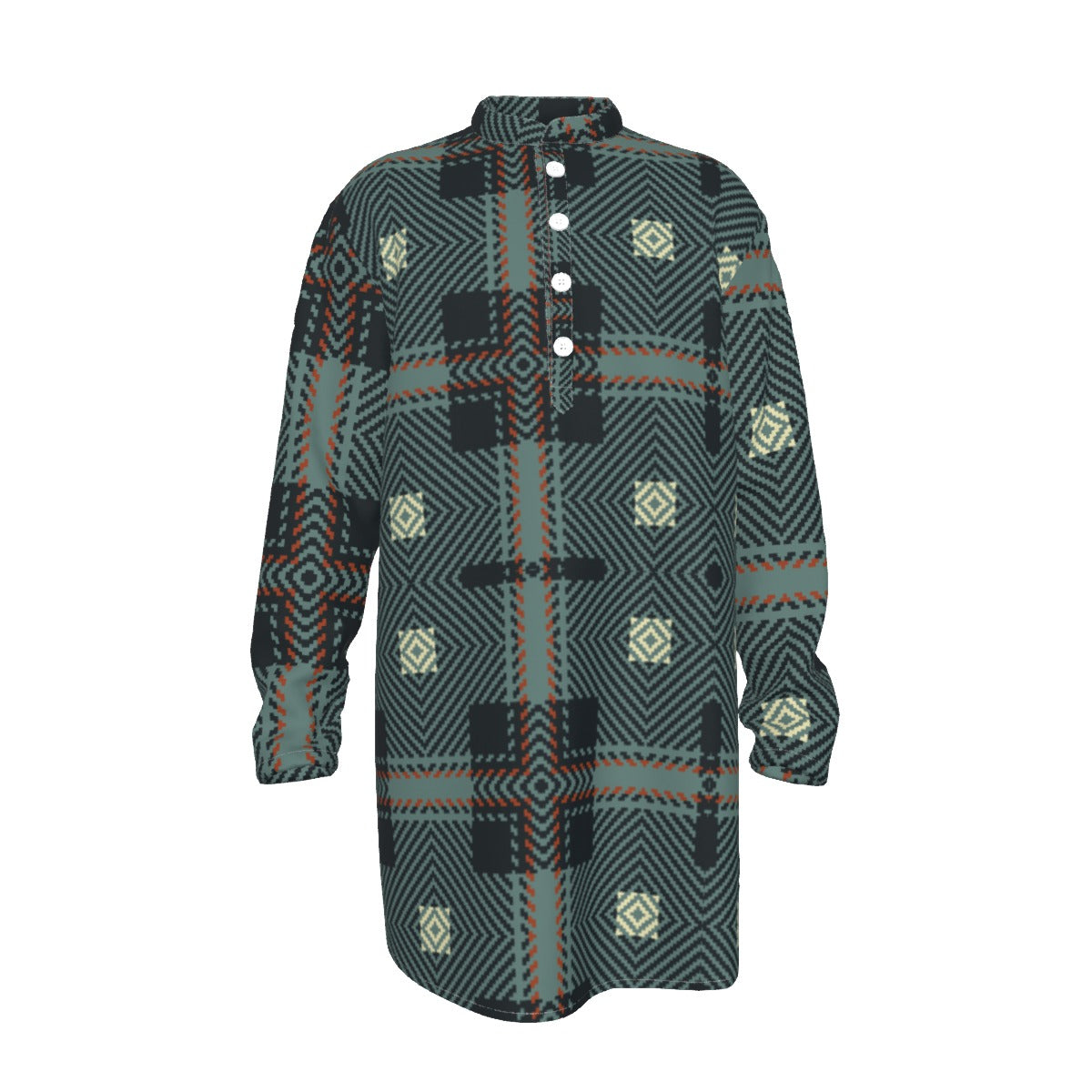 Kurta: All-Over Print Men's Stand-up Collar Long Shirt - Shopzeedeey