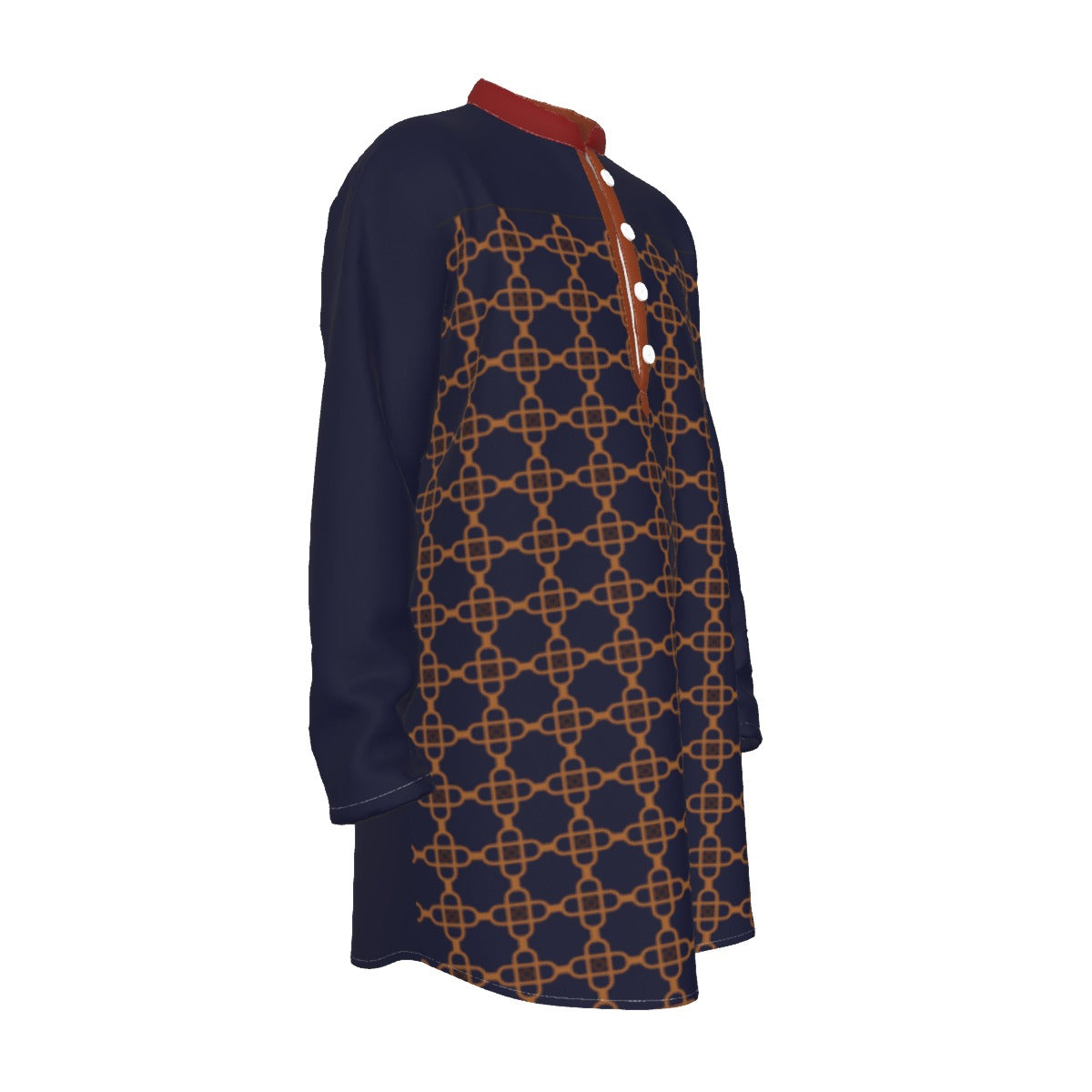 Kurta - All-Over Print Men's Stand-up Collar Long Shirt - Shopzeedeey