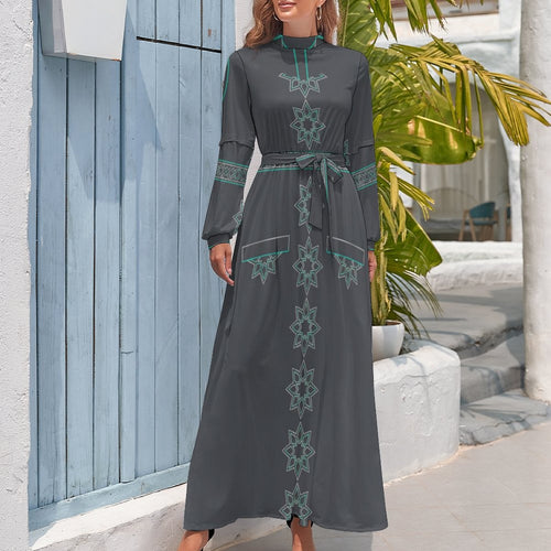 Dress: Elegant Long Sleeve High Neck Long Dress for Every Occasion - Shopzeedeey