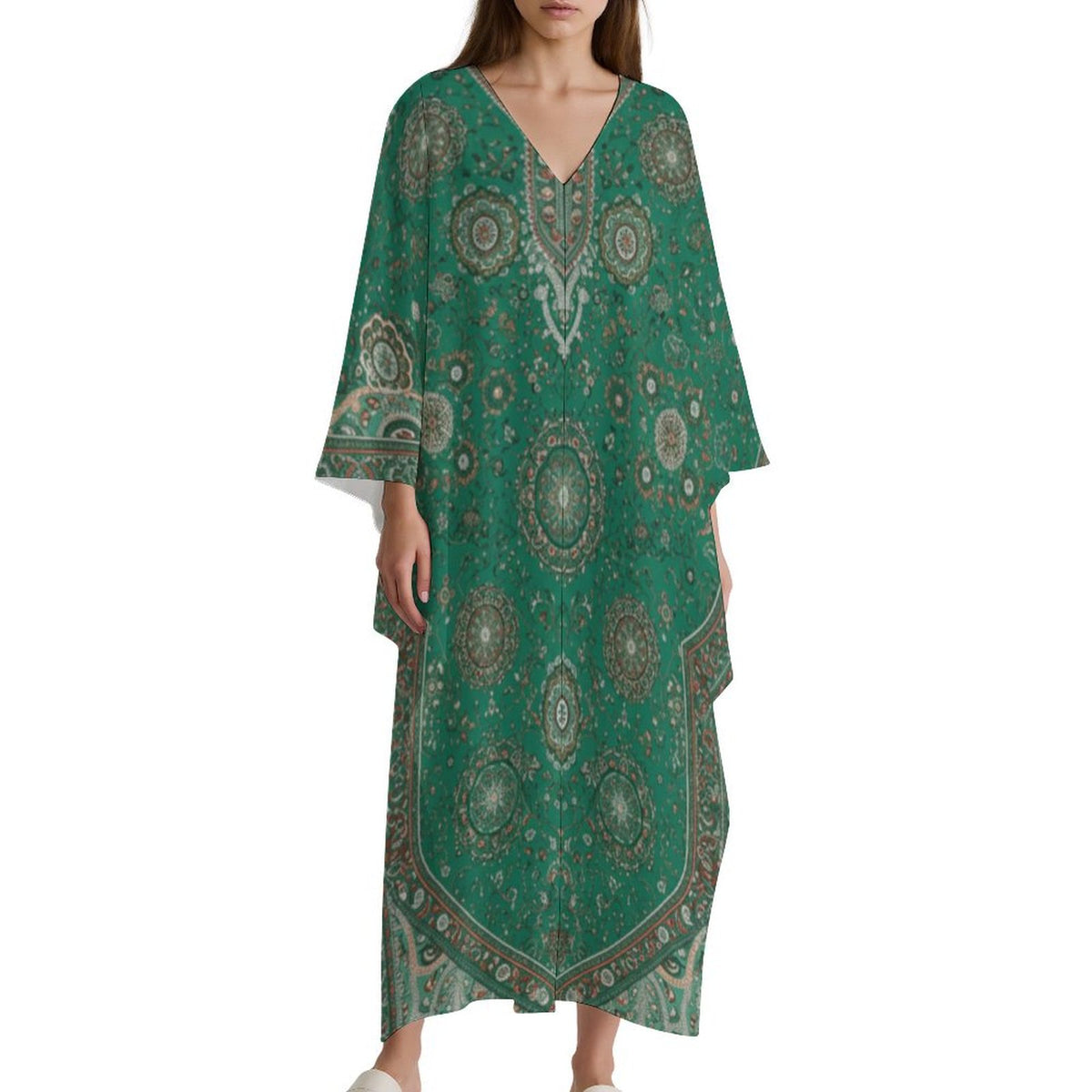 Kaftan Dress – Elegant V-Neck Design for Effortless Style - Shopzeedeey