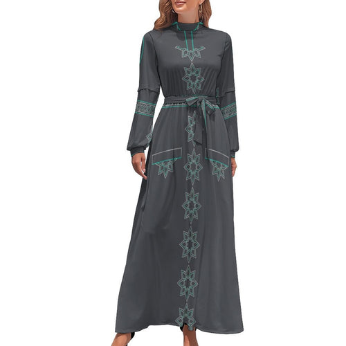 Dress: Elegant Long Sleeve High Neck Long Dress for Every Occasion - Shopzeedeey