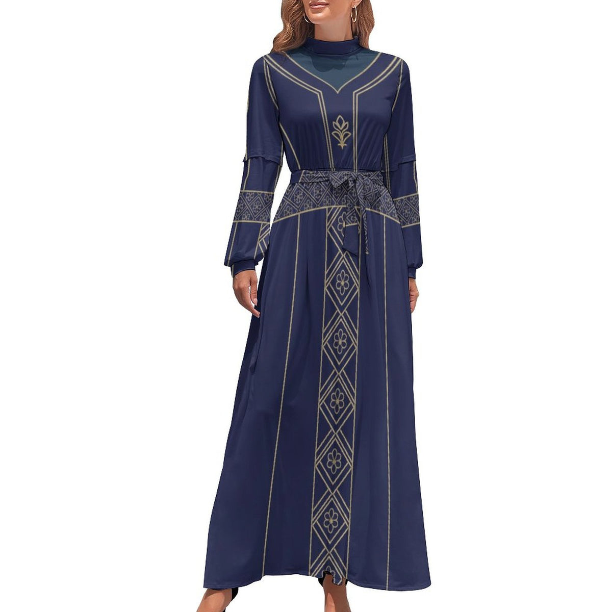 Dress | Elegant Long Sleeve High Neck Long Dress - Shopzeedeey