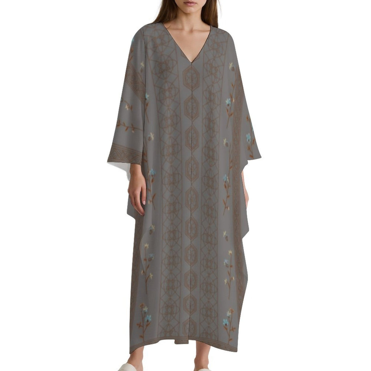 Kaftan Dress - Elegant Design V-Neck Kaftan Dress - Shopzeedeey