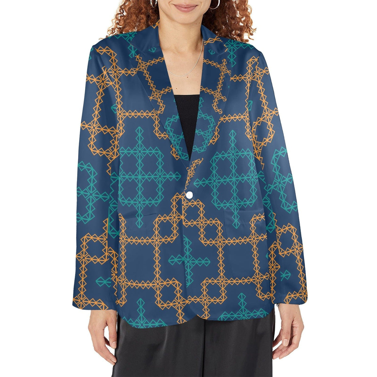 Women's Designer Blazer - Bluechecked Elegance (Model H64) - Shopzeedeey