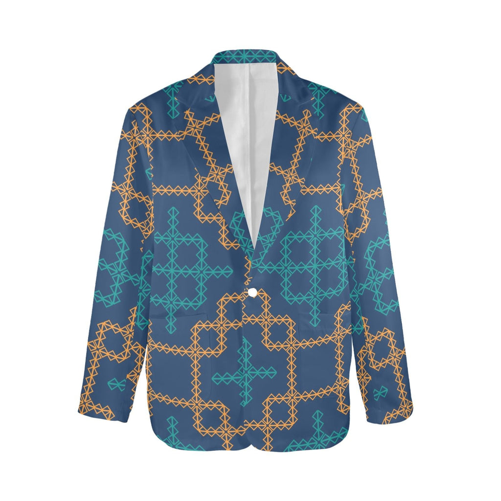 Women's Designer Blazer - Bluechecked Elegance (Model H64) - Shopzeedeey