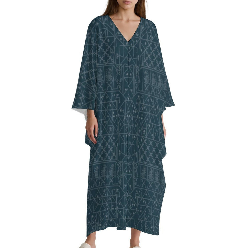 Kaftan V-Neck Dress - Comfort Meets Elegance - Shopzeedeey