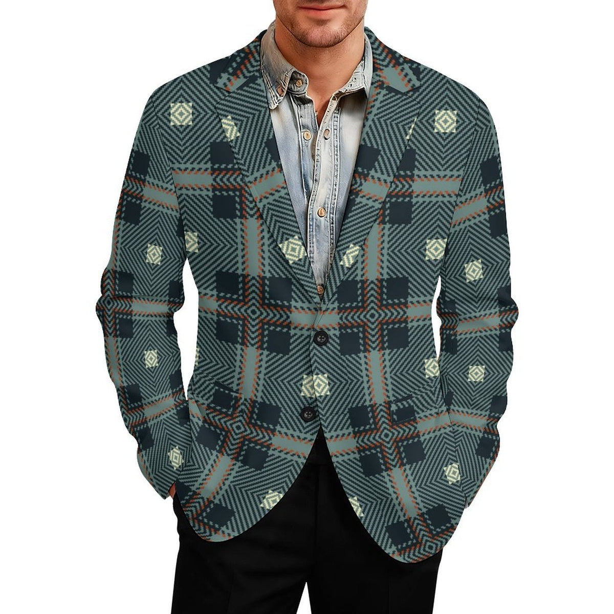 Men's Designer Blazer - All Over Print Elegance - Shopzeedeey