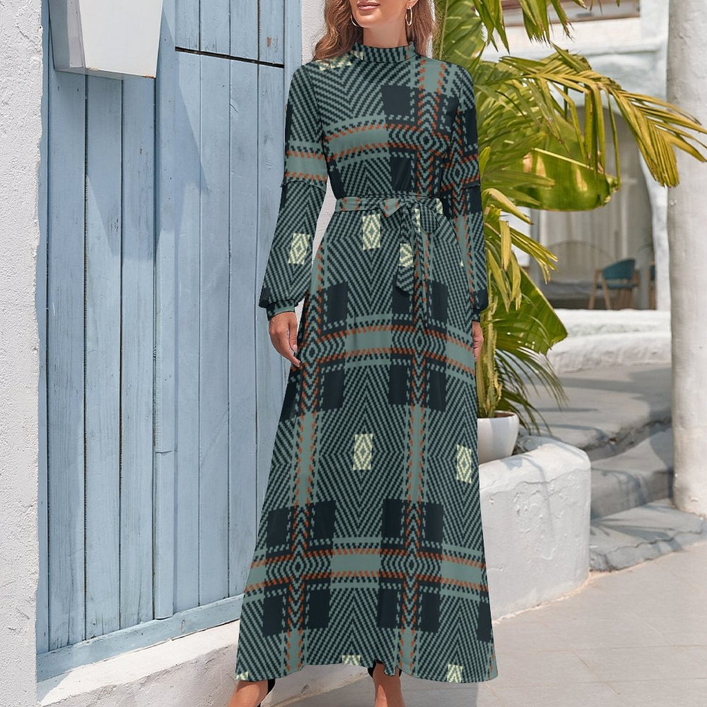 Dress - Elegant Long Sleeve High Neck Long Dress - Shopzeedeey